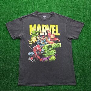 Marvel‎ Superheroes Tshirt Mens Medium Black Hulk Spider-Man Iron Man Graphic